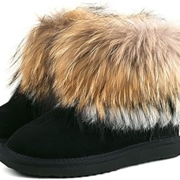 ausland Shoes - Women's Black and Tan Fur-Trimmed Shoes